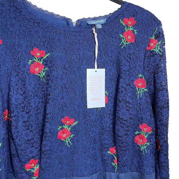 NWT ModCloth A-Line WomanDress Sz 22 Navy Lace Floral Embroidered Long Sleeve - Picture 4 of 16